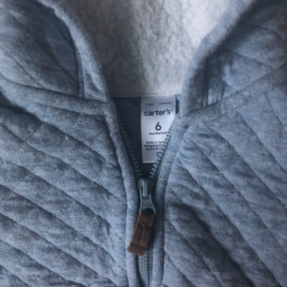 Carter’s Quilted Light Gray Hoodie Zip Up Sweater - Picture 2 of 5